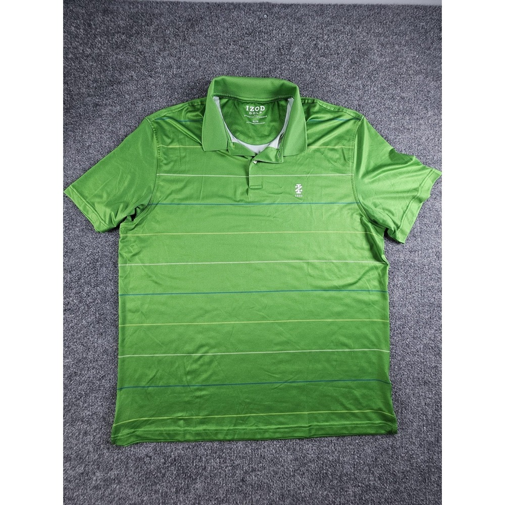 IZOD Golf Polo Shirt Mens XL Green Striped Stretch Performance Short Sleeve